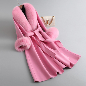 <span class=keywords><strong>Giacca</strong></span> Lunga da Donna 100% Lana con Collo e Polsini in Pelliccia di Volpe, Cappotto Caldo da Donna JT3252 - Product Image 3