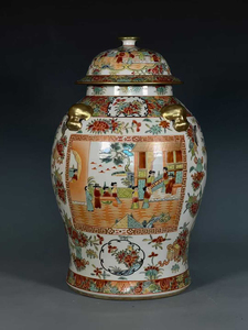 กระถางเซรามิกเคลือบทองพาสเทลลายดอกไม้นกคน ขนาด 17 นิ้ว ยี่ห้อเฉียนหลง คู่ กระถางขิงจีนลายฟามิลโรส พร้อมฝาปิด - Product Image 2