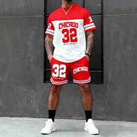 Ensemble décontracté respirant imprimé pour homme, thème Chicago, surdimensionné, avec t-shirt en satin à manches courtes et short, numéro '32'