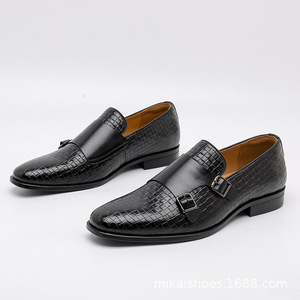 Chaussures décontractées pour hommes en cuir véritable, style nouveau, sur mesure, à bout carré, à enfiler, avec boucle moine, pour le bureau et la carrière - Product Image 1
