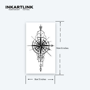 INKARTLINK Pegatina de tatuaje de brújula geométrica, flecha minimalista, tabla de estrellas, herbaria, semipermanente de 15 días, arte corporal para <span class=keywords><strong>antebrazo</strong></span>, venta al por mayor - Product Image 3