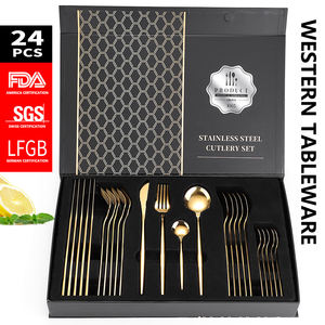 Scatola regalo cucina portatile 24 pezzi in acciaio inox oro stoviglie posate Set forchette e cucchiai - Product Image 3