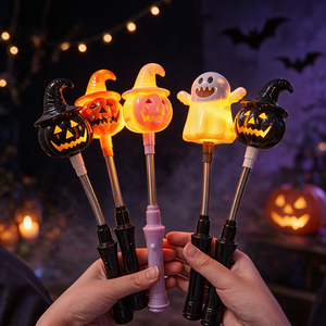 Baguettes lumineuses LED citrouille d'Halloween, bâton lumineux portatif à ressort flexible, 3 modes clignotants, accessoire de fête cosplay, jouet et décoration pour enfants - Product Image 1