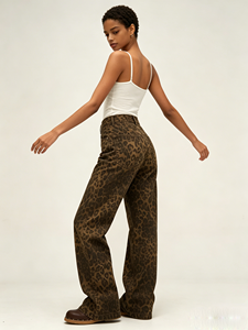 Jean pour <span class=keywords><strong>femme</strong></span> 2026 style rétro américain, imprimé léopard, logo à la taille, coupe droite ample, en denim, vintage, streetwear hip-hop - Product Image 5