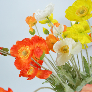 Fiore di papavero di seta artificiale floccato stelo pieghevole decorazione per la casa centro tavolo pezzo matrimonio rosa rosso arancio <span class=keywords><strong>crema</strong></span> - Product Image 3