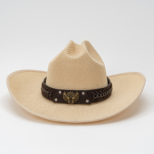 Chapeau de paille de cow-boy à large bord pour la plage, protection solaire, respirant, pour femmes et hommes, été, avec ceinture réglable, vente en gros à bas prix - Product Image 2