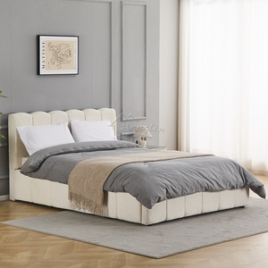 Letto Elegante Moderno con Piattaforma Molto Spessa in Bouclé Bianco Beige, Trapuntato, con Sollevamento a Gas, Contenitore Morbido, Disponibile nelle Misure Queen e King - Product Image 4