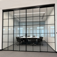 Porte coulissante en verre avec cadre en aluminium HDSAFE, verre givré de 8 mm, sans rail inférieur, fermeture douce, pour hôtel, appartement, projet résidentiel