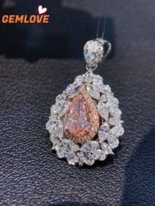 GEMLOVE Teardrop Pendant <b>Necklace</b> Lab Grown Diamond & Pink Diamond Alternating Pave Setting 18K Gold Women's Fine Jewelry OEM - Product Image 2