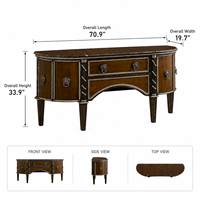 Console de luxe moderne de 71 pouces en noyer, style demi-lune, avec détails sculptés à la main, pour projets de villas, hôtels et couloirs