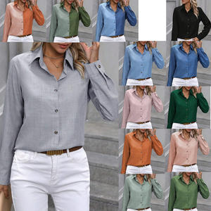 2026 Vintage Women's Loose Single-Breasted Casual <b>Shirt</b> Solid Color <b>Patchwork</b> Design Turn-Down Collar Long Breathable Front - Product Image 2
