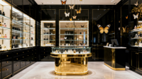 Rak Display Parfum Bertingkat dari Kaca Temper LED Custom Mewah dengan Bingkai MDF untuk Toko Ritel