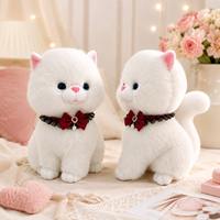 Peluche Chat Blanc Réaliste Personnalisée, Jouet en Peluche Chaton Kawaii avec Nœud, Cadeau Saint-Valentin Anniversaire, Vente en Gros OEM, MOQ 200 pièces