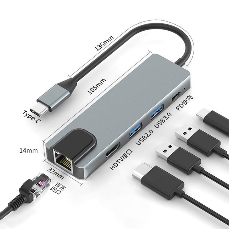 ห้าในหนึ่ง พอร์ตเครือข่าย 100 เมกะ HDTV USB2.0 USB3.0 PD