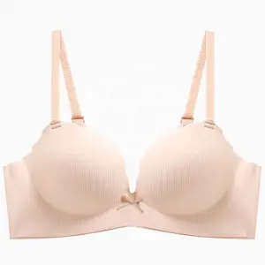 U-Shaped Bow Striped Cup Solid Color Seamless Underwear For Women Thickened Gathering Bra Without Steel Rings Bras Category