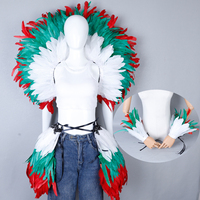 Conjunto de Disfraz de Plumas de Avestruz con Pieza para la Espalda, Falda para la Cadera, Puños para las Muñecas, Rojo, Blanco y Azul, para Carnaval, Actuaciones Escénicas, Color Personalizado
