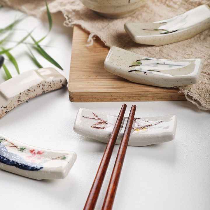 Japanese Ceramic Tableware Set Underglaze Chopsticks Holder and Spoon Holder Elegant Dinnerware with Chopsticks Pillow