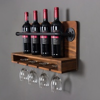 Porte-bouteilles à vin en bois industriel KINMADE, support mural en métal pour bouteilles liquides