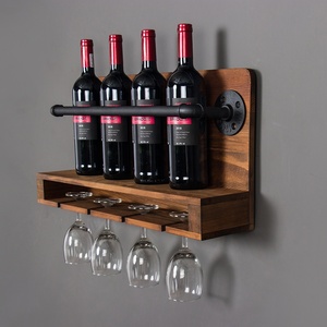 Porte-bouteilles à vin en <span class=keywords><strong>bois</strong></span> industriel KINMADE, support <span class=keywords><strong>mural</strong></span> en métal pour bouteilles liquides - Product Image 2