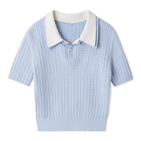 Preppy Style banlieue col rabattu demi manches tricot pull décontracté lambrissé chandails japon Moda Mujer