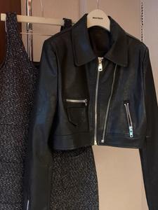 Blouson court en similicuir PU noir <span class=keywords><strong>pour</strong></span> <span class=keywords><strong>femme</strong></span>, style motard, double fermeture éclair, polyvalent, collection automne - Product Image 6