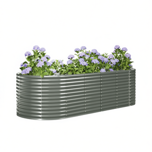 Fioriera da Giardino Rialzata in Acciaio, Design Rustico Ellittico Grigio Verniciato a Polvere - Product Image 1