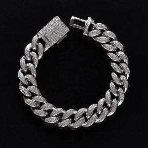 OUGEPHELI 14mm Hip Hop Iced Out CZ Zircon <span class=keywords><strong>Collar</strong></span> De Cadena Cubana Eslabones Cubano <span class=keywords><strong>Collar</strong></span> Miami Cuban Link Chain para hombres y mujeres - Product Image 2