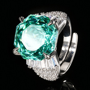 Vente en gros d'usine, bijoux de mode, cuivre écologique, zircon rose dégradé de 14 mm, grandes bagues ajustables tendance pour femmes - Product Image 4