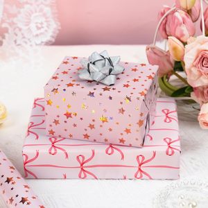 Holographic Star Pink Wrapping <b>Paper</b> 17 In X 32.8 Ft Reversible Gift <b>Wrap</b> For Birthday Valentine Mothers Day - Product Image 5