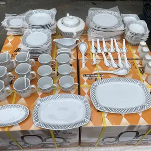 117Pcs African Stock Cheap Price Porcelain Plates Set Custom Guangzhou Ceramic Dinnerware Tableware Set