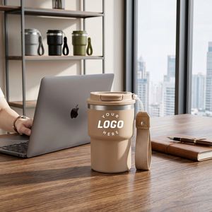 Tasse à café isotherme en acier inoxydable à double paroi de 14 oz avec logo personnalisé, cadeau promotionnel, mug de voyage avec poignée en corde - Product Image 2