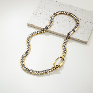 YF5139 Collier Chunky Imperméable en Acier Inoxydable Plaqué Or 18K avec Fermoir Fer à Cheval, Luxueux Collier Carabine Bicolore Bijoux - Product Image 2