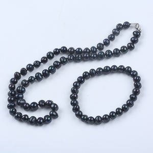 Bán buôn Màu Đen Ngọc Trai Nước Ngọt Vòng đeo tay vòng cổ trang sức Set - Product Image 1