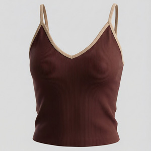 Débardeur court pour femme en tricot côtelé nylon-spandex avec bordure contrastante, personnalisable pour activités de plein air - Product Image 2
