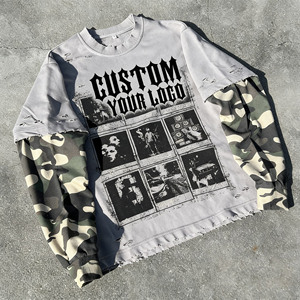Camisetas Cortas de Felpa Francesa con Estampado de Camuflaje Personalizado, Camisetas de Manga Larga de Doble Capa para Hombre, de Algodón de Alta Calidad, Talla Grande - Product Image 2