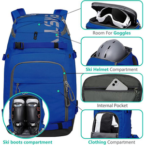 55L Ski <b>Boot</b> Bag Backpack with Helmet Goggle Compartment Waterproof <b>Standing</b> Mat Snowboard <b>Boots</b> Gear Travel Pack for Men Women - Product Image 3