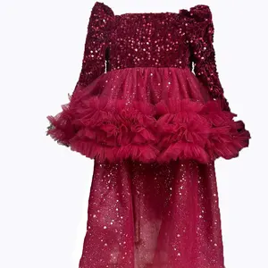 Wholesale Customization Long Sleeve Sparkle Sequin Frock Design Girls Dresses 2-12 Children Clothing