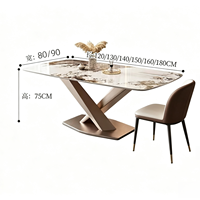 Ensemble de table à manger moderne de luxe léger en pierre frittée, plateau rectangulaire en marbre avec pieds en X, 6 places, mobilier de cuisine avec chaises en cuir