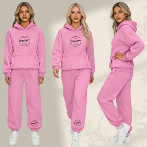 Ensemble de détente 2 pièces pour femme : Sweat à capuche épais et ample à manches longues, couleur unie, et pantalon de survêtement large - Product Image 1