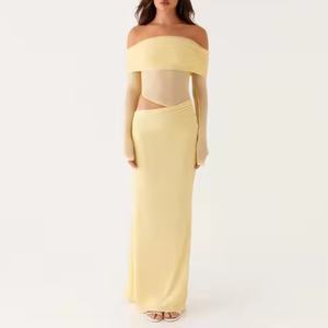 เดรสลำลองชายหาดฤดูร้อนสำหรับผู้หญิงรุ่นใหม่ปี 2025 เซ็กซี่ ไร้แขน เปิดไหล่ ลายเรียบ ทอผ้าอย่างดี - Product Image 1