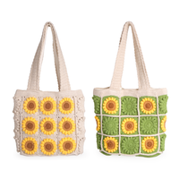 2025 nouveau coton Crochet grand sac fourre-tout motif tournesol Beige vert magnétique Snap écologique pour les déplacements quotidiens voyage plage