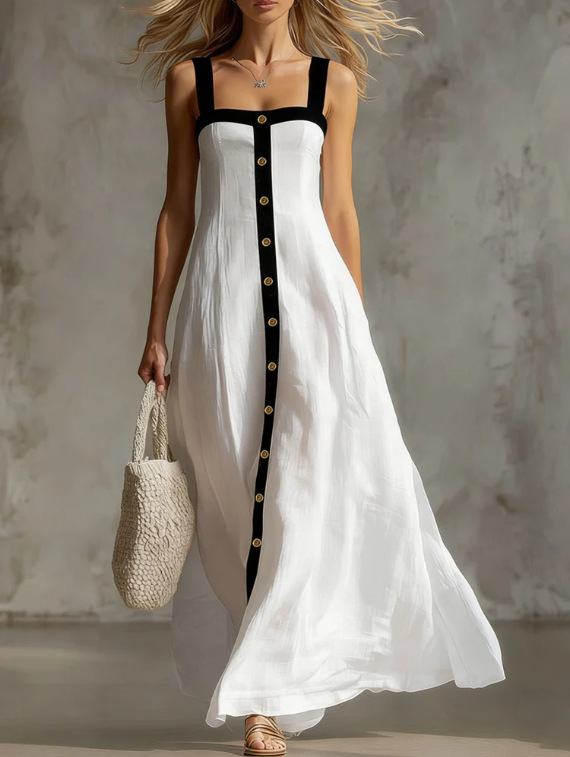 Gold Button White Dress - Elegant Wedding & Formal Wear