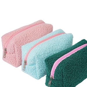 Pochette de maquillage en polaire corail pour femme, couleur unie, portable, avec fermeture éclair, pour kit de rasage de <span class=keywords><strong>voyage</strong></span>, trousse de toilette, sac de rangement en velours - Product Image 5