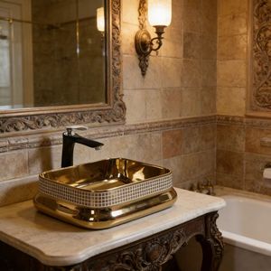 Lavabo da Appoggio in Ceramica Dorata Moderno, <span class=keywords><strong>Piccole</strong></span> <span class=keywords><strong>Dimensioni</strong></span>, Facile da Pulire, Lavandino da Bagno <span class=keywords><strong>di</strong></span> Chaozhou - Product Image 2