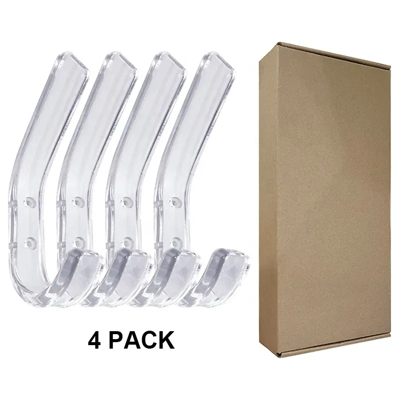 4PCS Pack Wall Mounted Clear Hat Rack Display Coat Hanger Acrylic Hooks Wall Hook For Bathroom Kitchen Hat Clothes Towels