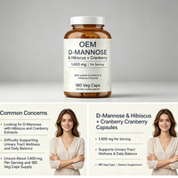 Capsules végétales de D-Mannose 180 unités 1400mg Hibiscus Canneberge Marque Personnalisée OEM Fourniture en Gros