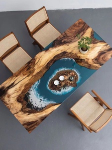 Bộ bàn ăn bằng nhựa epoxy trong suốt tùy chỉnh, bàn sông gỗ nguyên khối cho khách sạn, Resina Epoxica Para Mesas - Product Image 6