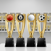 Trophée en métal et cristal multi-sports 2025 personnalisable, écologique, avec éléments en forme de boule gravés au laser, emballage coffret cadeau