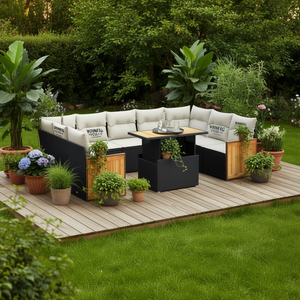 Conjunto de Sofás de Jardín en Ratán Sintético Negro, Muebles de Exterior con Cojines de Espuma de Alta Densidad, Diseño Contemporáneo Impermeable - Product Image 2