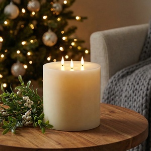 Décoration d'intérieur : Nouvelle <span class=keywords><strong>grande</strong></span> <span class=keywords><strong>bougie</strong></span> pilier électrique LED en cire d'ivoire à 3 mèches, <span class=keywords><strong>grande</strong></span> <span class=keywords><strong>bougie</strong></span> sans flamme avec effet de flamme 3D réaliste - Product Image 3